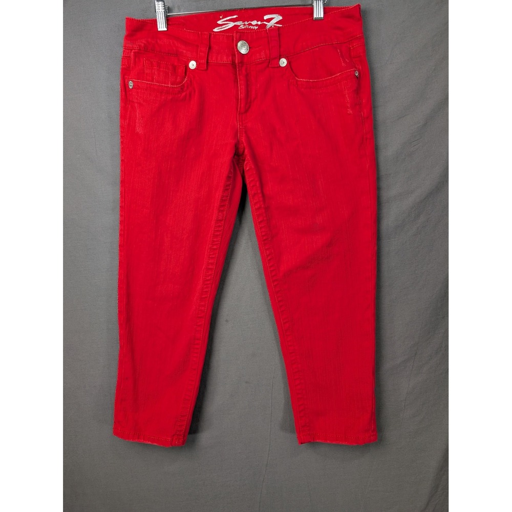 Seven7 Womens Red Cropped Jeans Size 10 Stretch Denim Capris